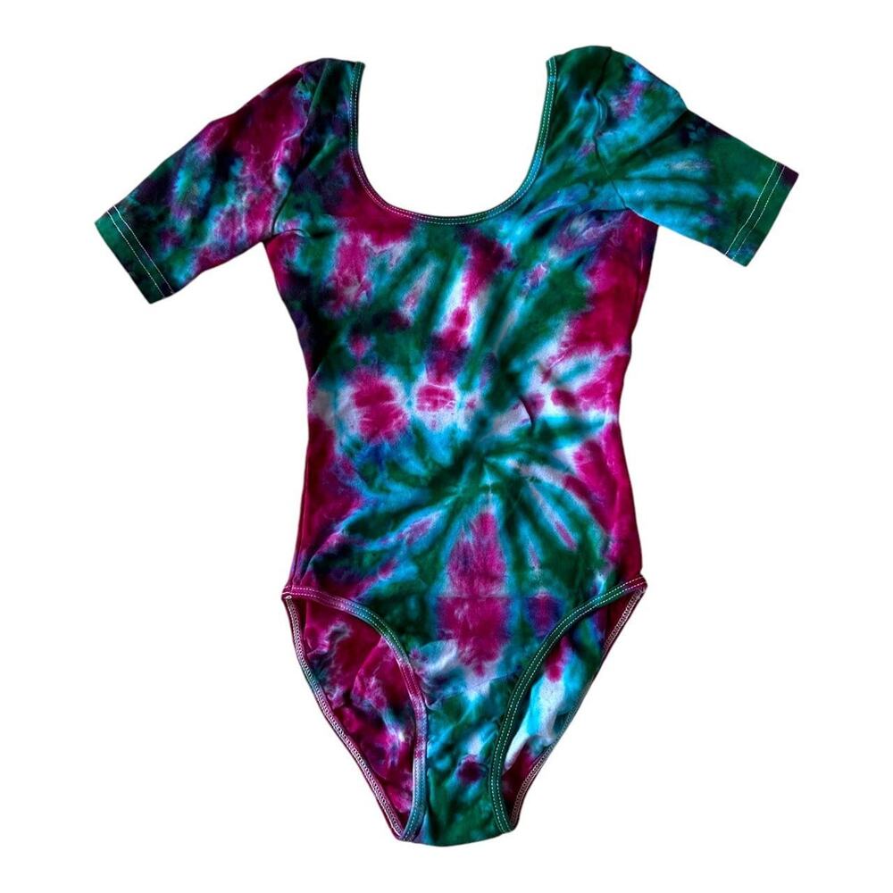 Junior Womens Bodysuit Size XS Handmade Tie Dye Pink Blue Dance Hippie Brand New